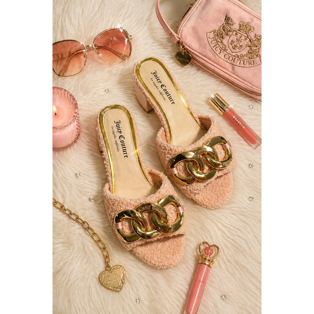 JUICY COUTURE Zumi Sherpa Slide Heels Blush Pink Size 9 Y2K Glam